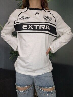 ☆5/$15☆H&M Divided “EXTRA” Racing Long Sleeve Shirt | White & Black | XS